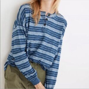 Striped Blue Long Sleeve Henley Shirt